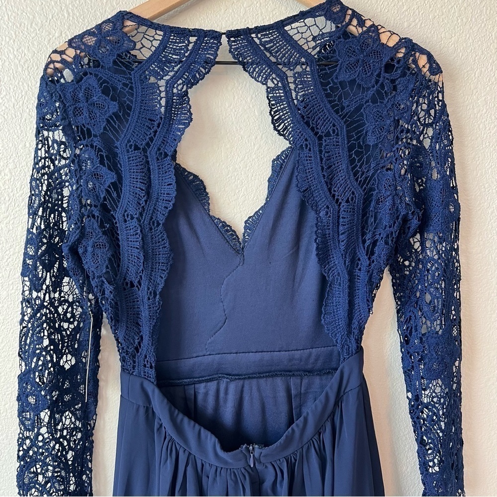 NWT Lulu's Navy Blue Awaken My Love Long Sleeve Lace Maxi Dress- Size M - Picture 14 of 14
